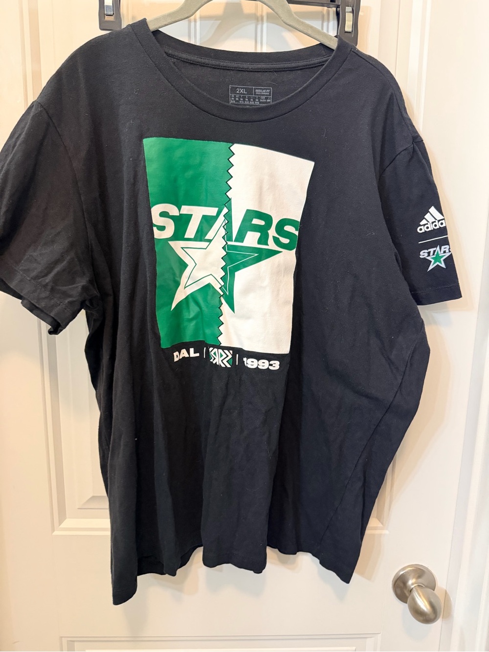 Adidas Dallas Stars Black Graphic Tee - Green & White Logo
